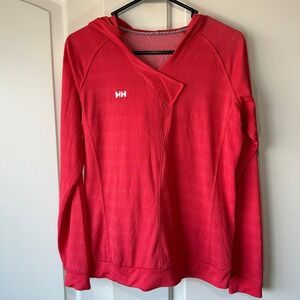 Helly Hansen‎ Hoodie Red Pullover Lightweight Wicking Wool Blend Top Womens S